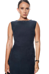 FRONT SLIT MIDI DRESS - NAVY BLUE